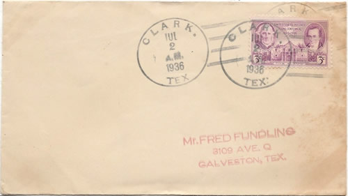 Clark, TX - Liberty  County  1936 postmark