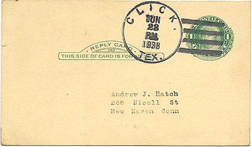Click TX, Llano Co 1938 Postmark 