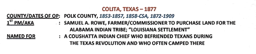 Colita, TX 1877 postmark info