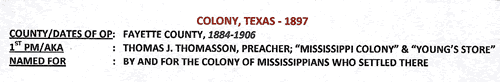 Colony TX 1897 Postmark info