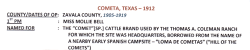 Zavala County Cometa TX 1912 postmark info