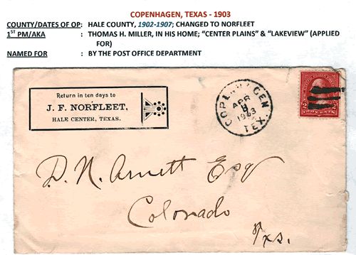 Copenhagen TX Hale County 1909 Postmark