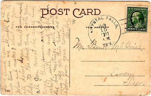Crystal Falls TX - Stephens County 1911 Postmark 