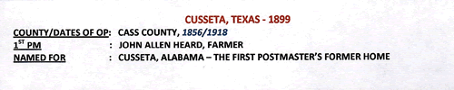 Cusseta TX - Cass County 1899 Postmark infjo