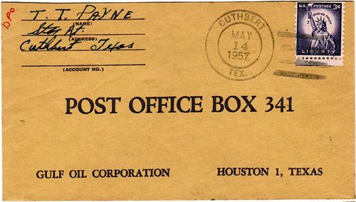 Cuthbert TX Mitchell County  1957 Postmark