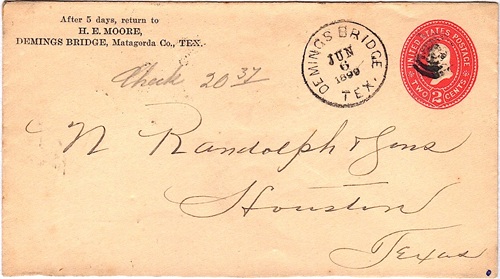 Deming's Bridge TX 1899 postmark