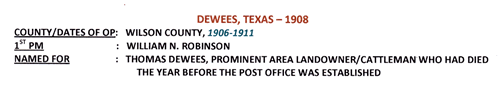 Dewees TX Wilson County 1908 postmark