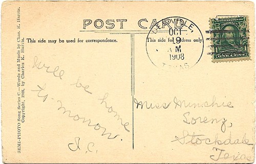 Dewville TX Gonzales Co 1908 Postmark 