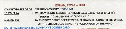 Eolian, TX Stephens County  post office info