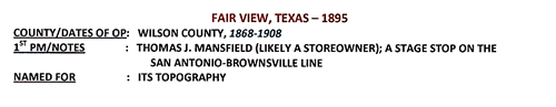 Fair View TX - Wilson County 1895 post office info
