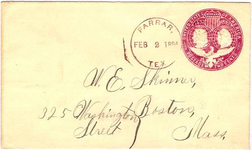 Farrar TX Limestone County 1894 Postmark
