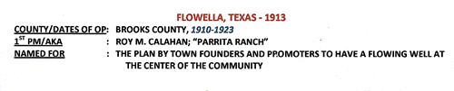 Brooks County   Flowella TX  1913 Postmark info