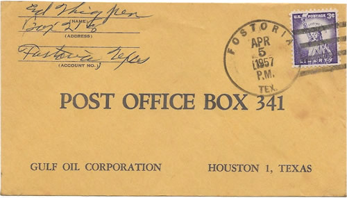 Fostoria, TX , Montgomery C ounty  - 1957 Post mark