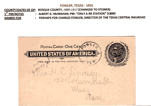 Fowler TX 1901 Postmark