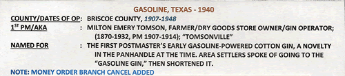 Gasoline, TX, Briscoe County, town & post office history