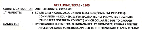 Geraldine TX Archer Co 1905 Postmark info 