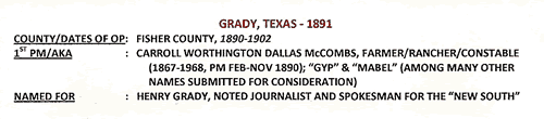 Grady TX Fisher County 1891 Post Mark 