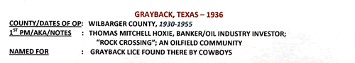 Grayback, TX, Wilbarger County 1936 postmark