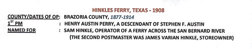 Hinkles Ferry TX - Brazoria County 1908 postmark