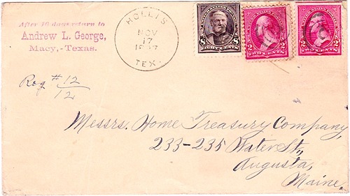 Hollis TX Madison County  1897 Postmark