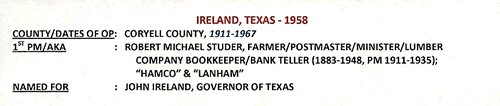 Ireland, TX Post Office info