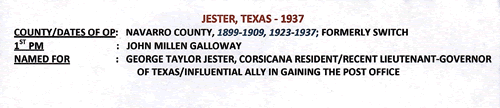 Navarro County  Jester, Texas Postmark info