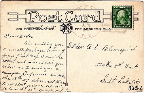 Jozye TX Madison County 1912 Postmark