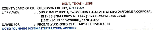 Kent, TX, Culberson County  - post offivce info