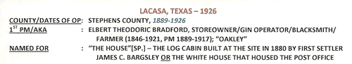 Lacasa TX Stephens County  post office info
