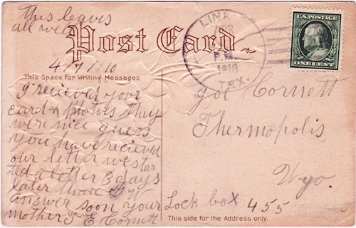Link, Texas Mitchell County County  1910 Postmark