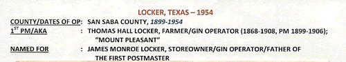 Locker TX - San Saba Co Post office info