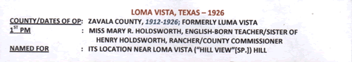 Zavala County TX Loma Vista  1926 Postmark