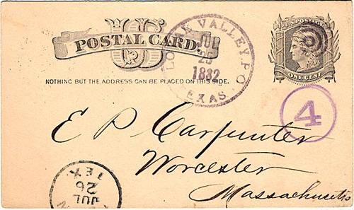 Loyal Valley TX Mason Co 1882 Postmark 