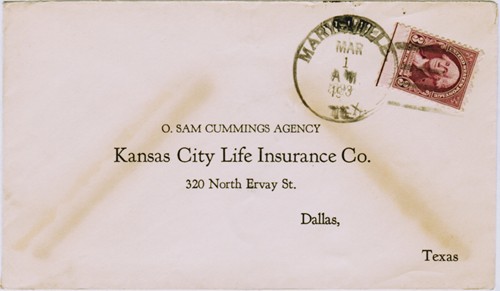 Marysville TX Cooke Co 1933 Postmark