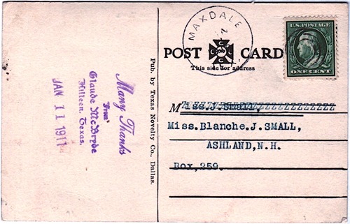 Maxdale TX 1910 Postmark 