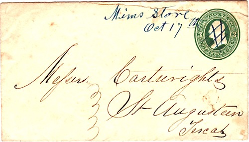 Mims'Store TX Marion County 1870s cancelled postmark 