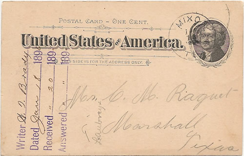 Mixon, TX, Cherokee County 1896 Postmark 