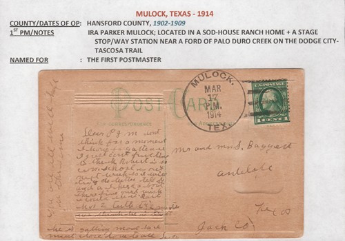 Mulock TX 1914 Postmark