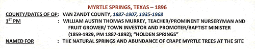Myrtle Springs, TX - Town & post office info