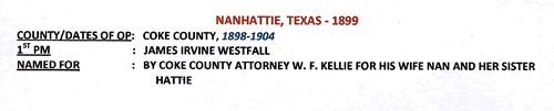 Coke County Nanhattie TX Postmark info