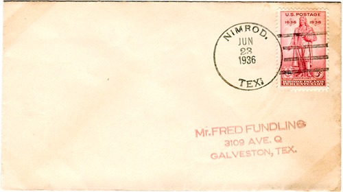Nimrod, TX 1936 Postmark