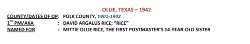 Ollie TX Polk County 1942 Postmark