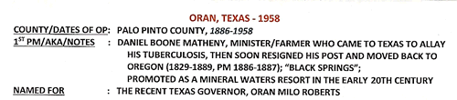 Oran Texas Palo Pinto County post office info