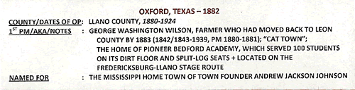Oxford, TX, Llano County, post office info & 1882 postmark 