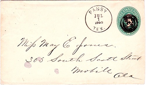Pansy TX  cancelled 1893 Postmark