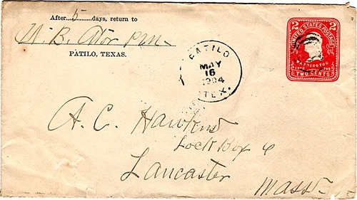 Patilo TX Erath County 1904 postmark