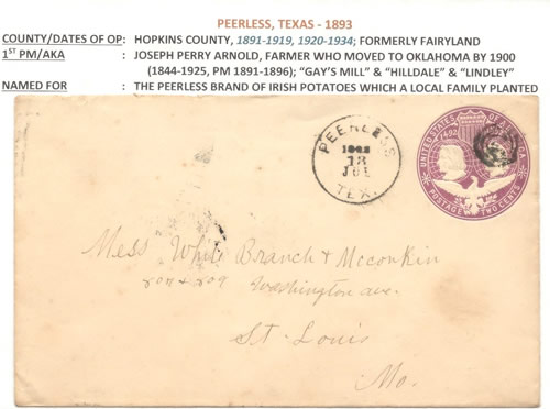 Peerless, TX 1893 postmark & post office info 