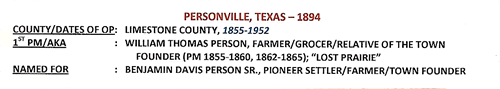 Personville, TX Limestone County post office info