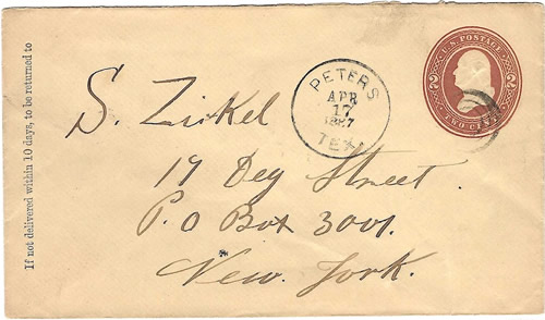 Peters, TX 1887 Postmark
