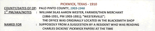 Pickwick TX Palo Pinto County 1910post office info